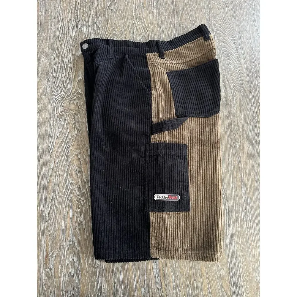 TEDDY‎ FRESH Men’s Corduroy Shorts Black Brown Pockets Sz 28 Perfect Condition